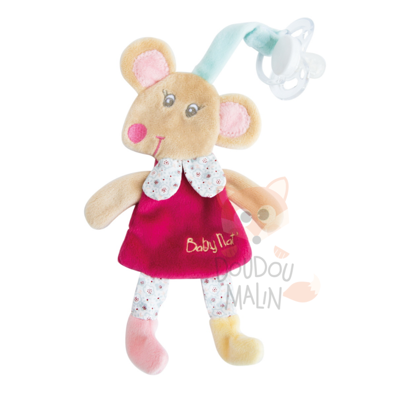  attache-sucette mme rosie souris rose 